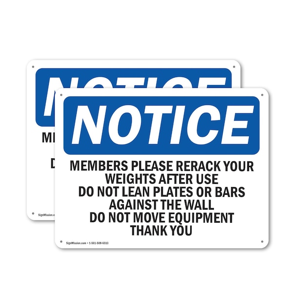 Signmission Members Please Rerack Your Weights After, 10 in W x Rectangle, Plastic OS-2PACK-NS-P-710-L-14203 - main